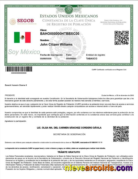 Mexico Registro de Poblacion de Mexico (CURP number), version 2